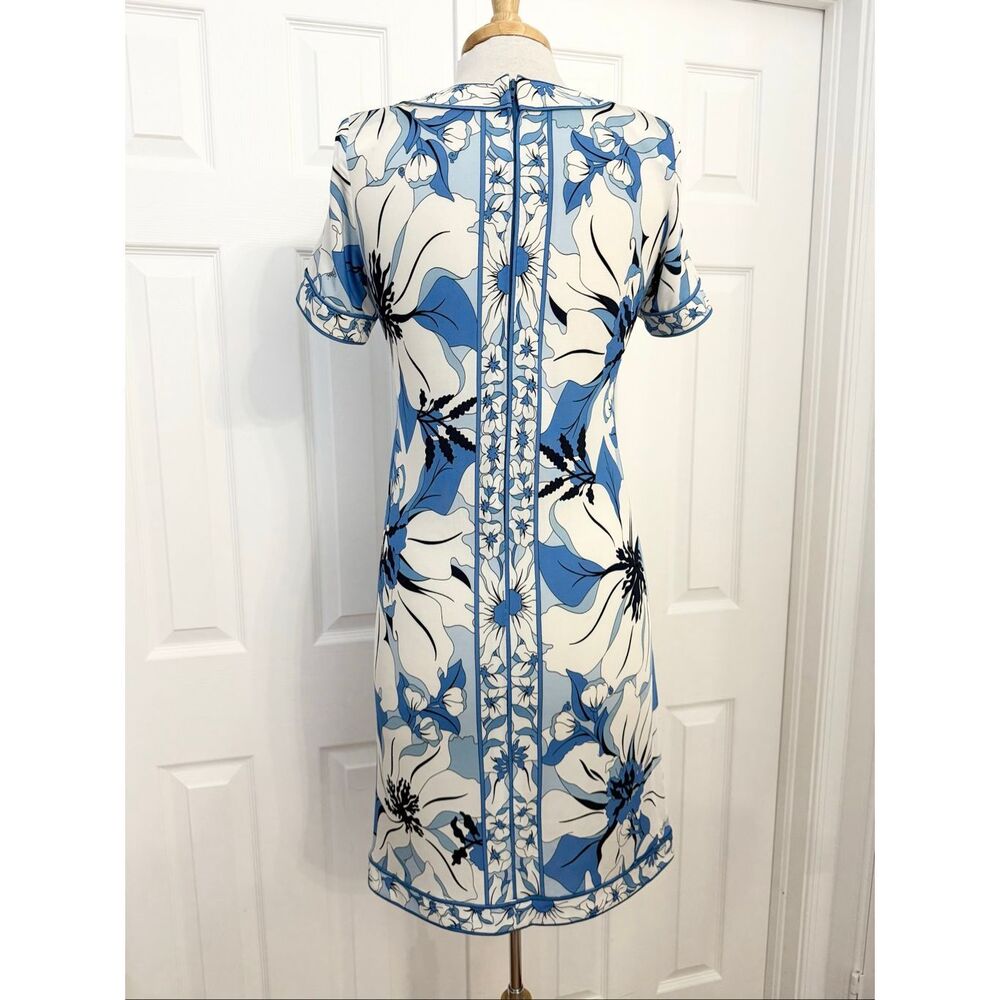 Averardo Bessi Abstract Blue White Italian Made Floral Print A-Line Dress Size 6 - Picture 3 of 6